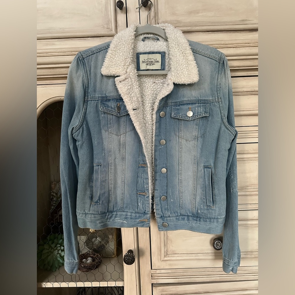 American Eagle Outfitters Light Blue Sherpa Jean Jacket